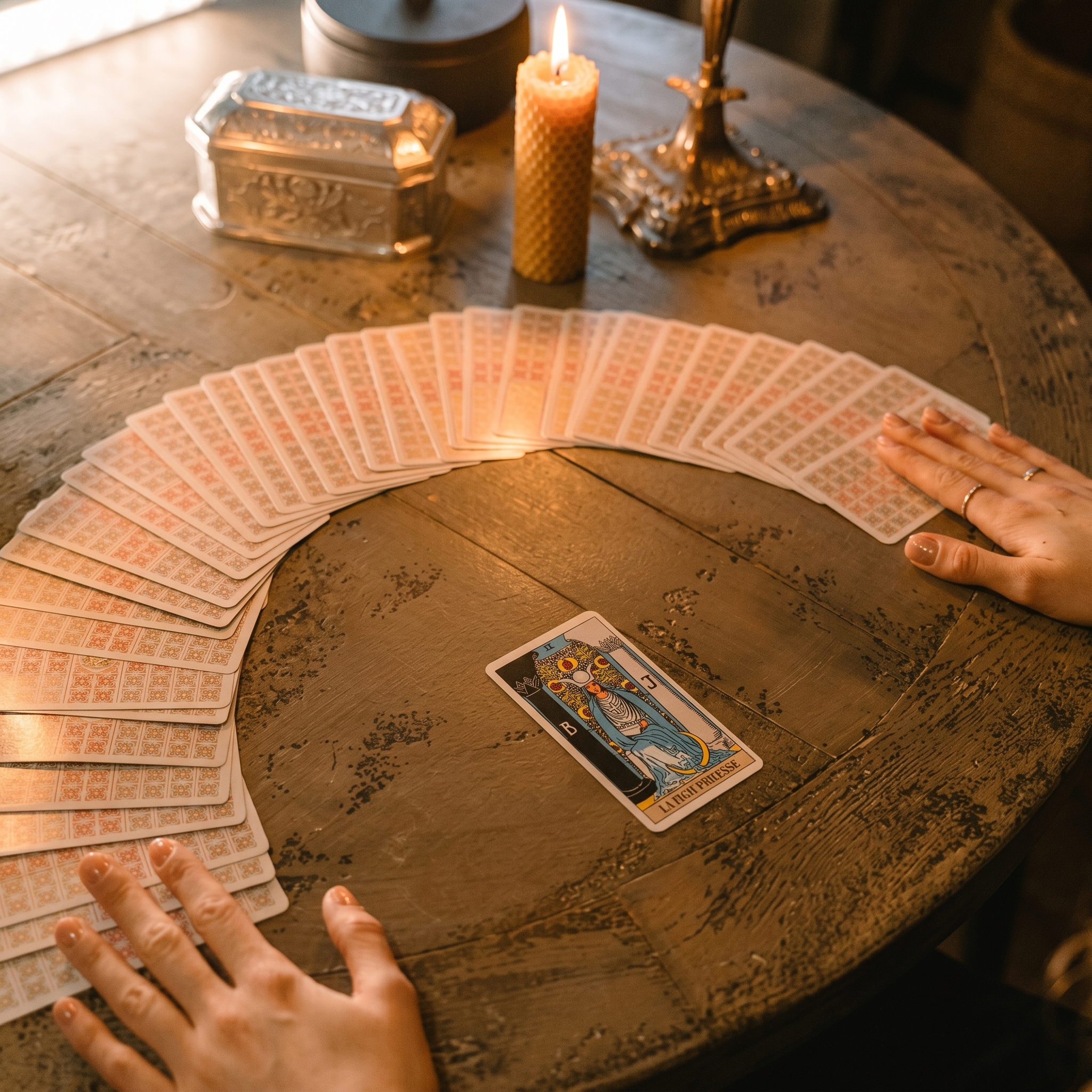 tarot cards spread on table